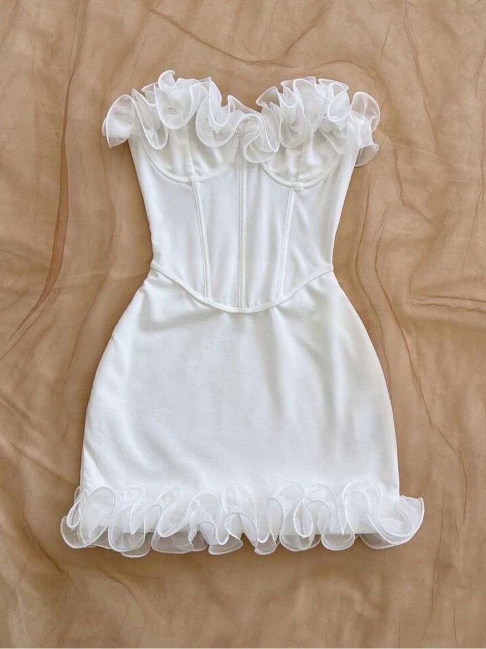 White Strapless Ruffle Corset Mini Dress